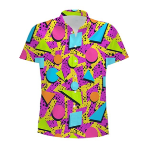 Retro Graphic 80s and 90s Printed Button-Up Shirt 
