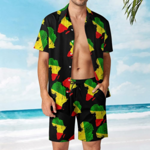 Reggae Music Men’s Hawaiian Casual Beach Shirt and Shorts Set 